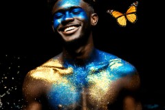 Abstract Male Art Ai Photos of Beautiful Men Enveloped by Vibrant Blue & Gold Colors
