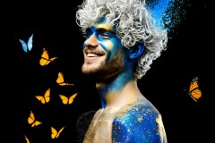Abstract Male Art Ai Photos of Beautiful Men Enveloped by Vibrant Blue & Gold Colors