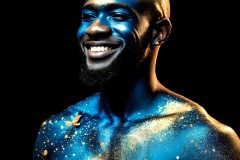 Abstract Male Art Ai Photos of Beautiful Men Enveloped by Vibrant Blue & Gold Colors