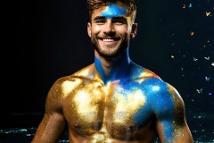 Abstract Male Art Ai Photos of Beautiful Men Enveloped by Vibrant Blue & Gold Colors
