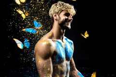 Abstract Male Art Ai Photos of Beautiful Men Enveloped by Vibrant Blue & Gold Colors