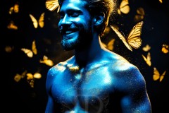 Abstract Male Art Ai Photos of Beautiful Men Enveloped by Vibrant Blue & Gold Colors