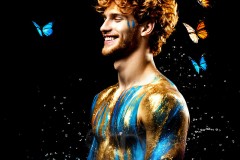 Abstract Male Art Ai Photos of Beautiful Men Enveloped by Vibrant Blue & Gold Colors