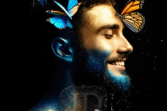 Abstract Male Art Ai Photos of Beautiful Men Enveloped by Vibrant Blue & Gold Colors