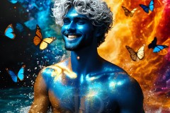 Abstract Male Art Ai Photos of Beautiful Men Enveloped by Vibrant Blue & Gold Colors