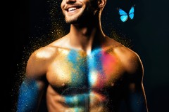 Abstract Male Art Ai Photos of Beautiful Men Enveloped by Vibrant Blue & Gold Colors