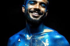 Abstract Male Art Ai Photos of Beautiful Men Enveloped by Vibrant Blue & Gold Colors