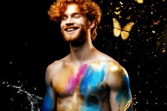 Abstract Male Art Ai Photos of Beautiful Men Enveloped by Vibrant Blue & Gold Colors