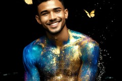 Abstract Male Art Ai Photos of Beautiful Men Enveloped by Vibrant Blue & Gold Colors
