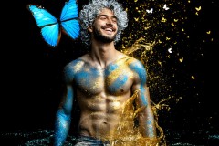 Abstract Male Art Ai Photos of Beautiful Men Enveloped by Vibrant Blue & Gold Colors