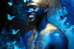 Abstract Male Art Ai Photos of Beautiful Men Enveloped by Vibrant Blue & Gold Colors