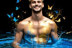 Abstract Male Art Ai Photos of Beautiful Men Enveloped by Vibrant Blue & Gold Colors
