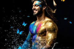 Abstract Male Art Ai Photos of Beautiful Men Enveloped by Vibrant Blue & Gold Colors
