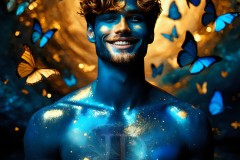 Abstract Male Art Ai Photos of Beautiful Men Enveloped by Vibrant Blue & Gold Colors