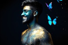 Abstract Male Art Ai Photos of Beautiful Men Enveloped by Vibrant Blue & Gold Colors