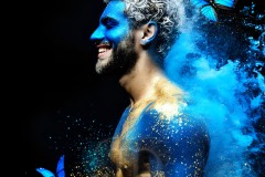 Abstract Male Art Ai Photos of Beautiful Men Enveloped by Vibrant Blue & Gold Colors