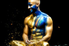 Abstract Male Art Ai Photos of Beautiful Men Enveloped by Vibrant Blue & Gold Colors