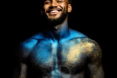 Abstract Male Art Ai Photos of Beautiful Men Enveloped by Vibrant Blue & Gold Colors