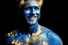 Abstract Male Art Ai Photos of Beautiful Men Enveloped by Vibrant Blue & Gold Colors