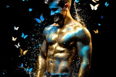 Abstract Male Art Ai Photos of Beautiful Men Enveloped by Vibrant Blue & Gold Colors