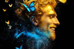 Abstract Male Art Ai Photos of Beautiful Men Enveloped by Vibrant Blue & Gold Colors
