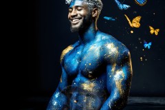 Abstract Male Art Ai Photos of Beautiful Men Enveloped by Vibrant Blue & Gold Colors