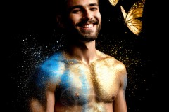 Abstract Male Art Ai Photos of Beautiful Men Enveloped by Vibrant Blue & Gold Colors