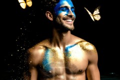 Abstract Male Art Ai Photos of Beautiful Men Enveloped by Vibrant Blue & Gold Colors