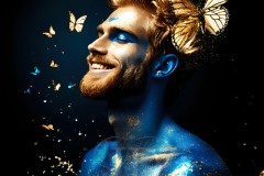 Abstract Male Art Ai Photos of Beautiful Men Enveloped by Vibrant Blue & Gold Colors