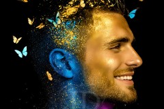 Abstract Male Art Ai Photos of Beautiful Men Enveloped by Vibrant Blue & Gold Colors