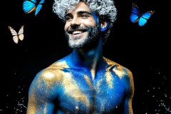 Abstract Male Art Ai Photos of Beautiful Men Enveloped by Vibrant Blue & Gold Colors