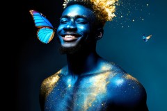 Abstract Male Art Ai Photos of Beautiful Men Enveloped by Vibrant Blue & Gold Colors