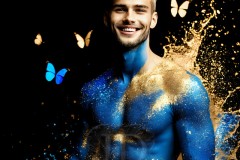 Abstract Male Art Ai Photos of Beautiful Men Enveloped by Vibrant Blue & Gold Colors
