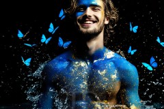 Abstract Male Art Ai Photos of Beautiful Men Enveloped by Vibrant Blue & Gold Colors