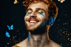 Abstract Male Art Ai Photos of Beautiful Men Enveloped by Vibrant Blue & Gold Colors
