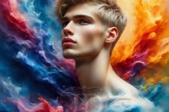 Abstract Male Art Ai Photos of Beautiful Men Enveloped by Vibrant Colors