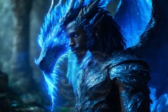 The Dragon Prince - A very attractive shirtless young male prince,standing next to him a huge dragon.