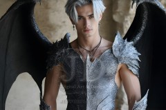 The Dragon Prince - A very attractive shirtless young male prince,standing next to him a huge dragon.