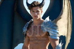 The Dragon Prince - A very attractive shirtless young male prince,standing next to him a huge dragon.