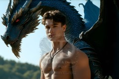 The Dragon Prince - A very attractive shirtless young male prince,standing next to him a huge dragon.
