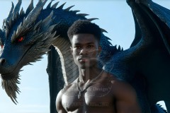 The Dragon Prince - A very attractive shirtless young male prince,standing next to him a huge dragon.