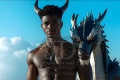 The Dragon Prince - A very attractive shirtless young male prince,standing next to him a huge dragon.