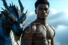 The Dragon Prince - A very attractive shirtless young male prince,standing next to him a huge dragon.