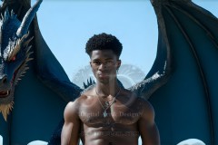 The Dragon Prince - A very attractive shirtless young male prince,standing next to him a huge dragon.