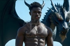 The Dragon Prince - A very attractive shirtless young male prince,standing next to him a huge dragon.