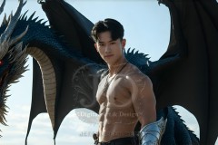 The Dragon Prince - A very attractive shirtless young male prince,standing next to him a huge dragon.