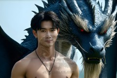 The Dragon Prince - A very attractive shirtless young male prince,standing next to him a huge dragon.