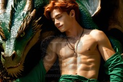 The Dragon Prince - A very attractive shirtless young male prince,standing next to him a huge dragon.