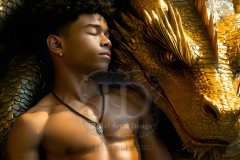 The Dragon Prince - A very attractive shirtless young male prince,standing next to him a huge dragon.