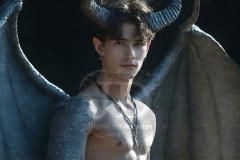 The Dragon Prince - A very attractive shirtless young male prince,standing next to him a huge dragon.